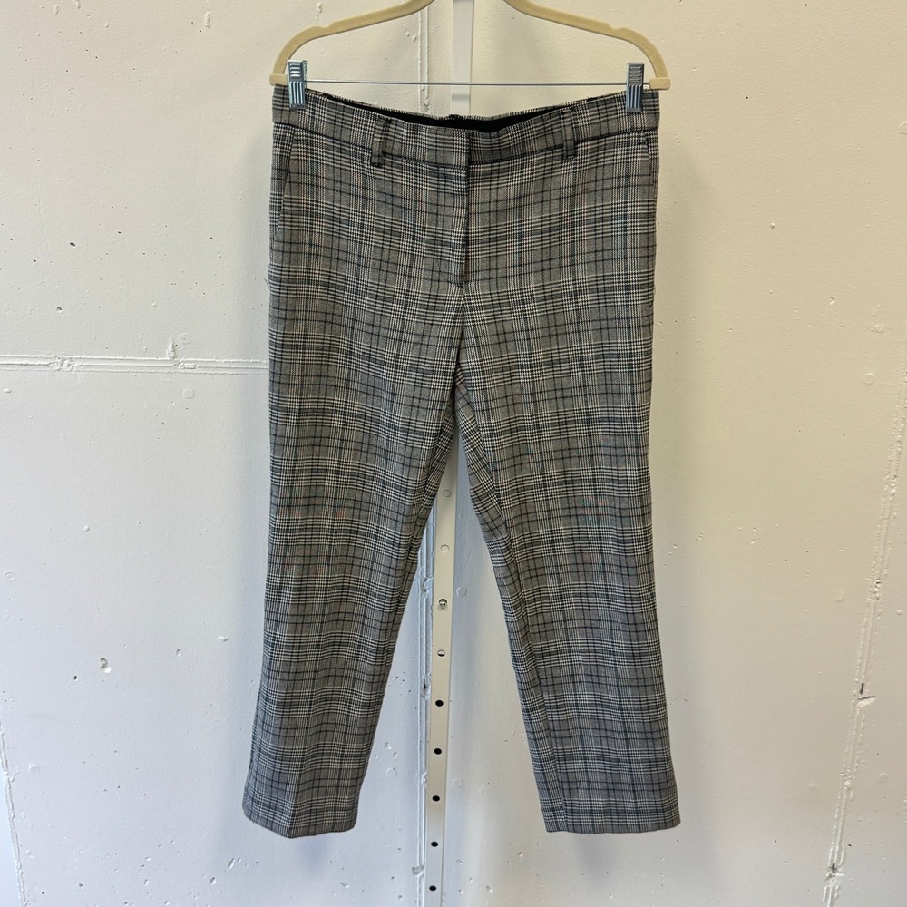 Ann Taylor Grey Glen Plaid Ankle Trousers Women's 6 Stretch Slim Dress Pants